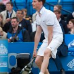Actor Eddie Redmayne appearing in a charity tennis tournament at Queen’s tennis club in London with Andrew Murray, Michael McIntyre, Jimmy Carr, Boris Johnson, Jonathan Ross and Sir Richard Branson on behalf of the Ross Hutchins and Royal Marsden cancer c