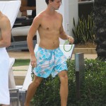 Patrick Schwarzenegger Enjoys The Pool WIth Friends In Miami
