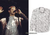 NICK JONAS : singing with a Sandro marble-print shirt