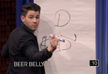 Nick Jonas : a beer glass looking like a penis