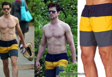 SEXY : Matt Bomer, on the beach, with Deus ex machina swim trunks
