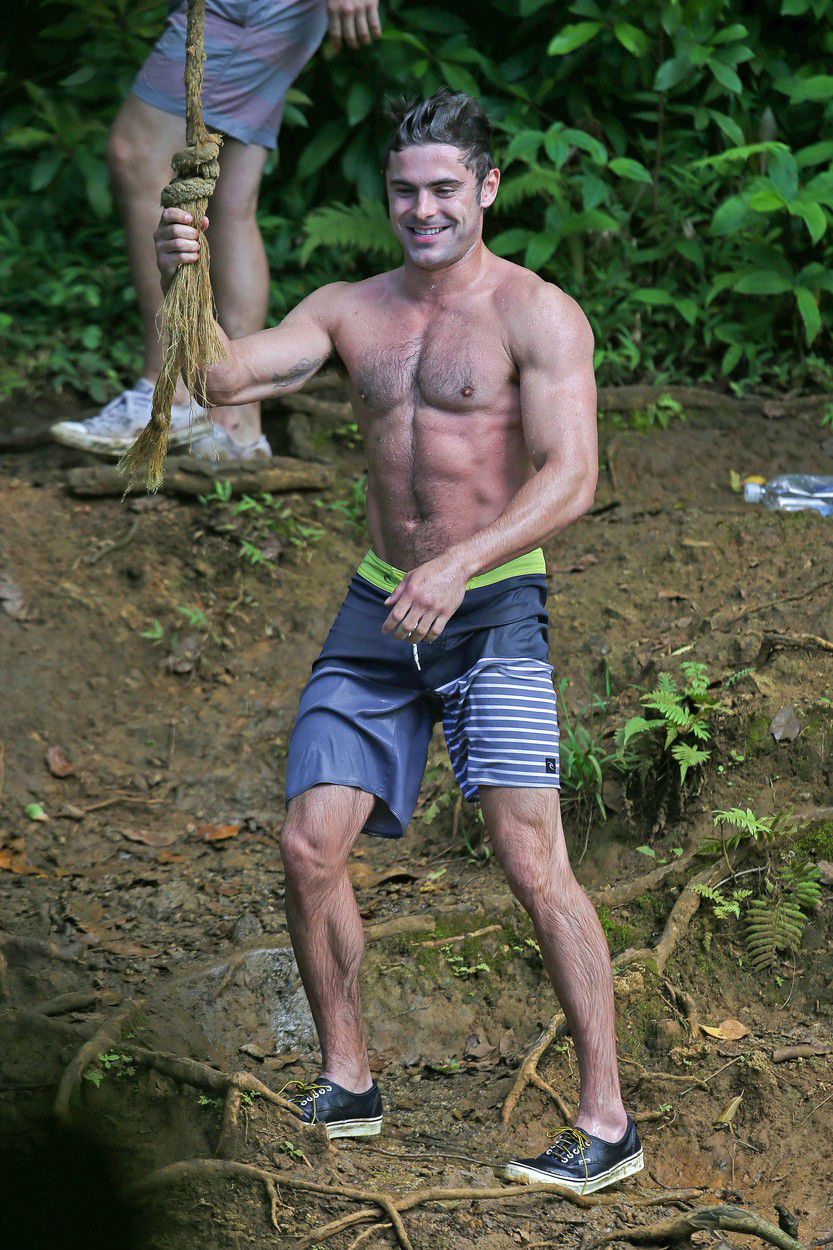 *PREMIUM EXCLUSIVE* **NO WEB, WEB EMBARGO UNTIL 9 AM PST ON 06/16/15** Oahu, HI - Zac Efron showed off his ripped muscles while hanging out in a lake shirtless with 'Mike and Dave Need Wedding Dates' co-stars Adam DeVine and Aubrey Plaza. June 14, 2015, Image: 249844463, License: Rights-managed, Restrictions: NO Brazil, Model Release: no, Credit line: Profimedia, AKM images