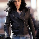 Actress Krysten Ritter, wearing a leather jacket and biker boots, films ‘AKA Jessica Jones’ with Wil Traval on March 24, 2015 in Tribeca, New York City