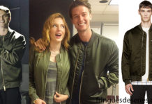 STYLE : Patrick Schwarzenegger in olive bomber jacket