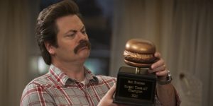 PARKS AND RECREATION -- "Ann & Chris" Episode 613 -- Pictured: Nick Offerman as Ron Swanson -- (Photo by: Colleen Hayes/NBC)