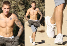STYLE : Justin Bieber, shirtless, but with ADIDAS running shoes
