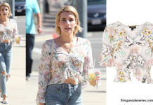 STYLE : Emma Roberts with a Leopard and Ruby Ruched Blouse