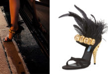 DYNASTY : Feather-Embellished sandal for Fallon Carrington in s1ep04