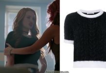 RIVERDALE : Cheryl wearing black angora cropped knit jumper in s2ep14