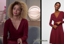 DEMAIN NOUS APPARTIENT : la robe bordeaux du médium Oriane (Aurélie Konaté) dans l’épisode 191