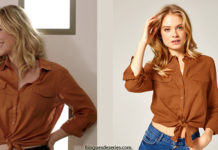 DEMAIN NOUS APPARTIENT : le chemisier à nouer camel d’Anna dans l’épisode 481