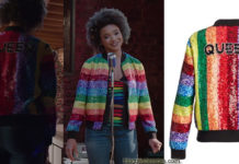DYNASTY : rainbow bomber jacket for Vanessa in S3E07