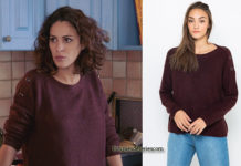DEMAIN NOUS APPARTIENT : le pull bordeaux à épaules boutonnée de Leila dans l’épisode 618