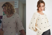 DEMAIN NOUS APPARTIENT : le pull blanc à pois de Sandrine dans l’épisode 820
