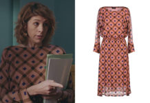 DEMAIN NOUS APPARTIENT : la robe rose à motifs géométriques de Sandrine dans l’épisode 886