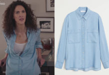 DEMAIN NOUS APPARTIENT : la chemise bleue à larges poches de Clémentine dans l’épisode 913