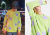 STREET STYLE : Mason Cook’s green knitted sweater with polka dot design