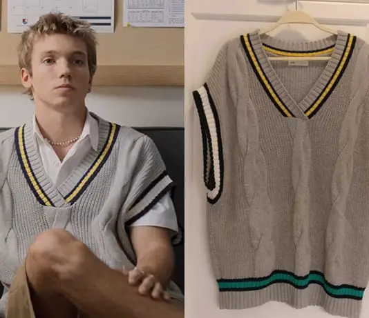 REBELDE : Luka’s grey cable-knit sleeveless sweater in S1E07