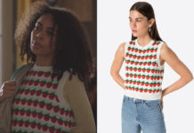 DEMAIN NOUS APPARTIENT : le pull sans manches imprimé fraises d’Angie dans l’épisode 1120