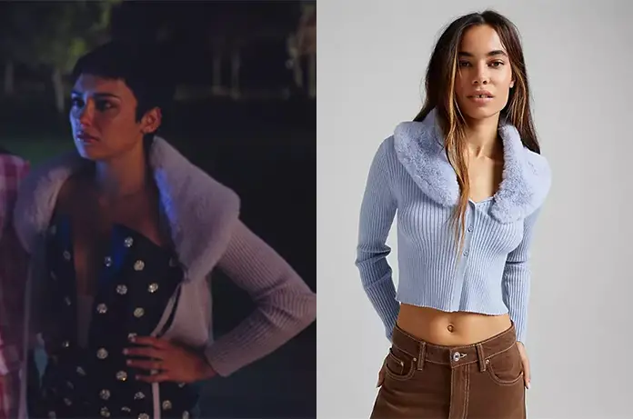 ÉLITE : Ari’s faux fur collar cardigan in S5E7