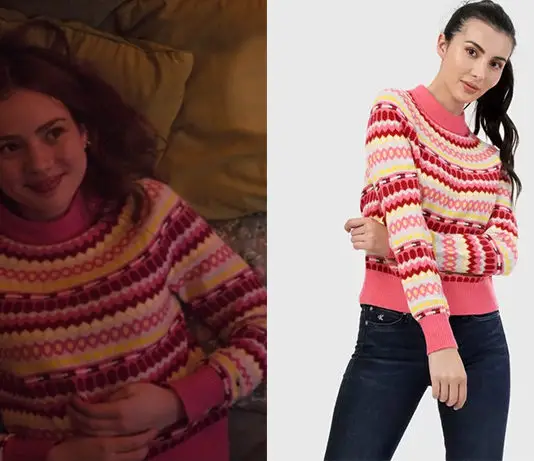 PARALLÈLES : le pull rose multicolore de Romane dans l’épisode 6