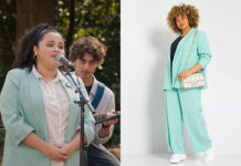 DEMAIN NOUS APPARTIENT : le costume vert de Lizzie au mariage de Bart et Louise