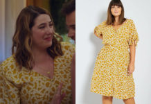 DEMAIN NOUS APPARTIENT : la robe imprimée jaune d’Audrey dans l’épisode 1211