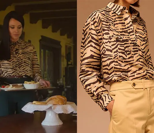 AU SERVICE DU PASSÉ : la chemise beige imprimé animal de Jenny dans l’épisode 5
