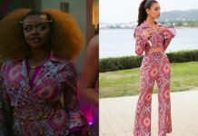 High School Musical : The Musical : The Series : Kourtney’s Floral Flounce Sleeve Tie Back Top & Flared Leg Pants Set in S3E07