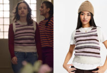 YOUNG ROYALS : Sara’s stripe knitted sweater vest in purple in S2E03