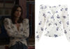 KALEIDOSCOPE : Ava’s Rose-Printed Silk Collarless Jacket in the blue episode