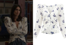 KALEIDOSCOPE : Ava’s Rose-Printed Silk Collarless Jacket in the blue episode