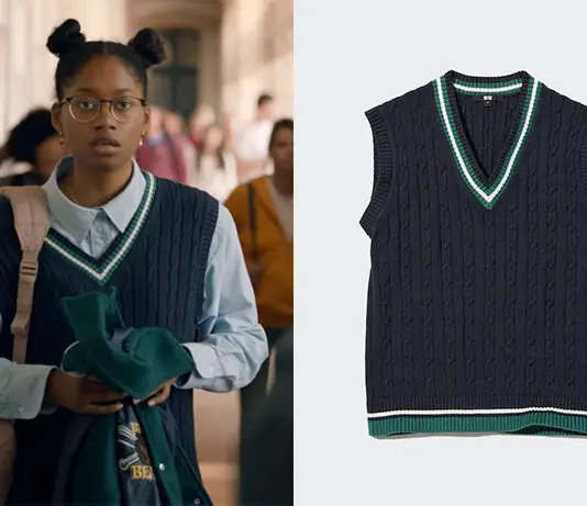 L’ÉCOLE DE LA VIE : le pull marine sans manches d’Iris dans l’épisode 2×02