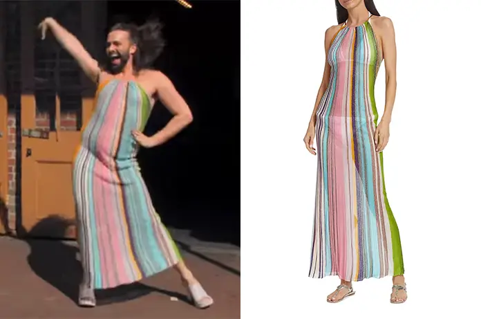 QUEER Jonathan’s striped cover-up maxi dress S7E01