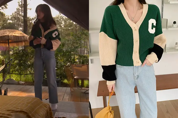KITTY Kitty’s colorblock cardigan with S1E08