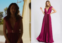 TRUE LIES : Maria’s red Satin Pleated Gown in S1E01