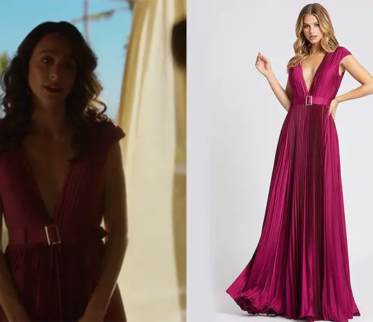 TRUE LIES : Maria’s red Satin Pleated Gown in S1E01