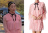 XO KITTY : Yuri’s pink Tiered Ruffle Buttondown Dress in S1E02
