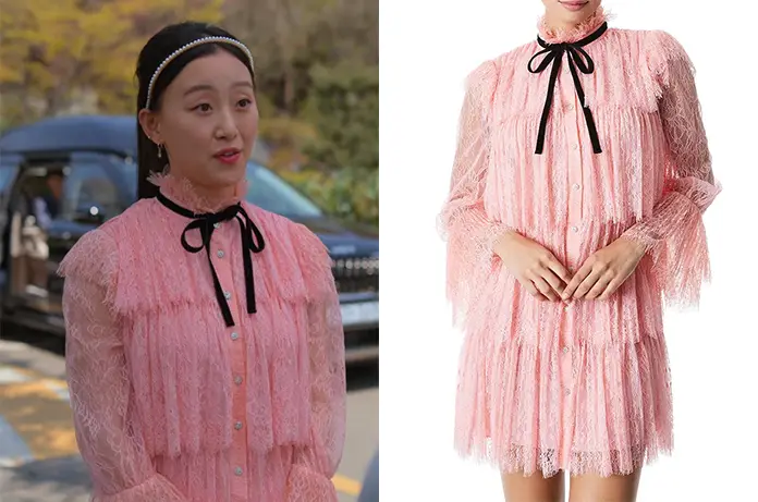 KITTY Yuri’s pink Tiered Ruffle Buttondown Dress S1E02