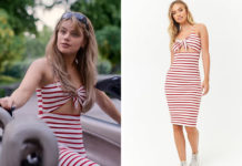 BARRACUDA QUEENS : Lollo’s Striped Tie-Front Midi Dress in S1E01