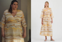 DEMAIN NOUS APPARTIENT : la robe beige avec imprimé d’Audrey dans l’épisode 1475