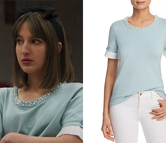 LES PETITS ROIS : le top vert avec col brodé de perles de Mac dans l’épisode 6