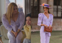 UN CONTE PARFAIT : l’ensemble vichy lilas de Patricia dans l’épisode 1