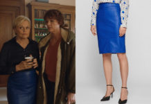 MASTER CRIMES : la jupe crayon en cuir bleu Louise dans l’épisode 1×01