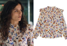 DEMAIN NOUS APPARTIENT : la blouse écru imprimée à smock écru de Roxane dans l’épisode 1536