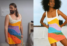 QUEER EYE : Jonathan’s pop corn color block mini dress in S8E06