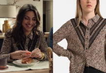PLUS BELLE LA VIE ENCORE PLUS BELLE : la chemise beige avec des bandes de dentelles de Sylvia dans l’épisode 5