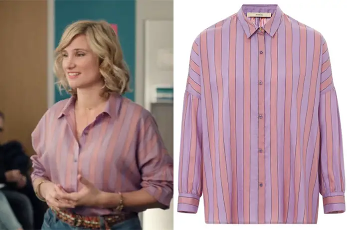 PLUS BELLE ENCORE chemise rayures violettes Jennifer dans l’épisode