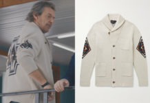 Léo Matteï, brigade des mineurs : le gilet col châle de Léo, avec motif jacquard dans l’épisode 48