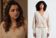 DEMAIN NOUS APPARTIENT : le pull cache-cœur en maille pointelle de Maud dans l’épisode 1631